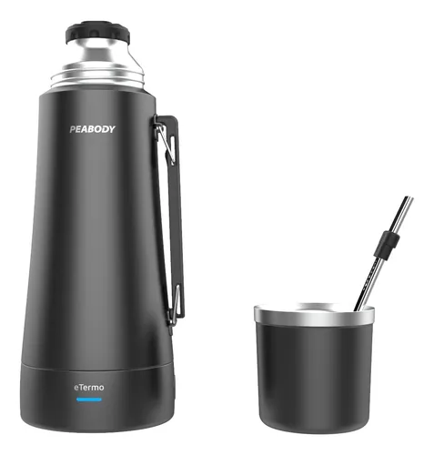 Termo Eléctrico Peabody Tapa Mate Con Bombilla Colores Febo Color Negro