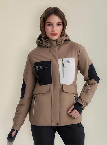 Campera Ski Snowboard Mujer Trampa De Nieve Impermeable Beige Oscuro L