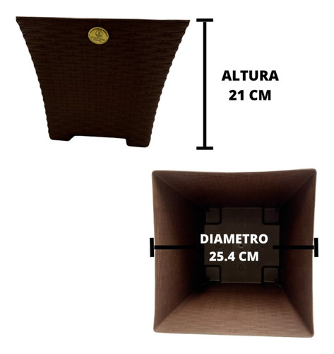 Maceta Plástico Cuadrada Ratán O Mimbre Mediana 8.5 Litros