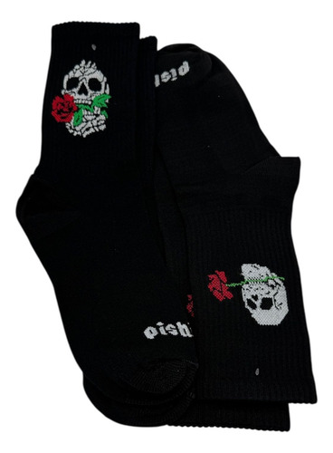 Calcetas Craneo Flor Rosa 2 Pares Negro 2 Pares - Craneo Rosa 01 - Craneo Rosa 02 Unitalla (23 Al 28)