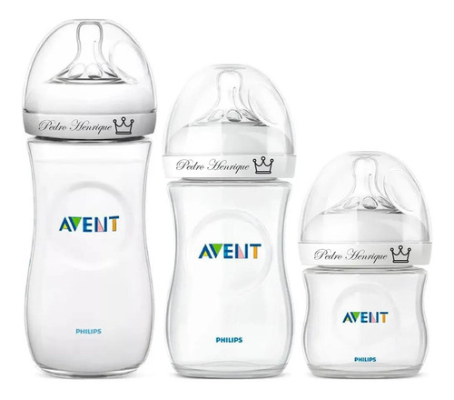 Kit 3 Mamadeiras Personalizadas Avent Pétala 125/260/330ml Cor Transparente Personalizado Com Nome