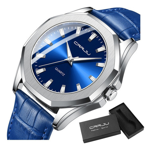 Relojes de cuarzo impermeables casuales de cuero crudo de color azul con correa