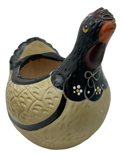 Cesta negra para huevos de cerámica con forma de pollo de 24 cm