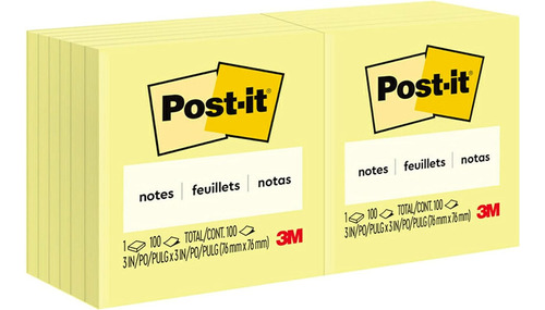 3m 654yw Blocs De Notas Post-it  3 X 3  100 Hojas/bloc  Amar