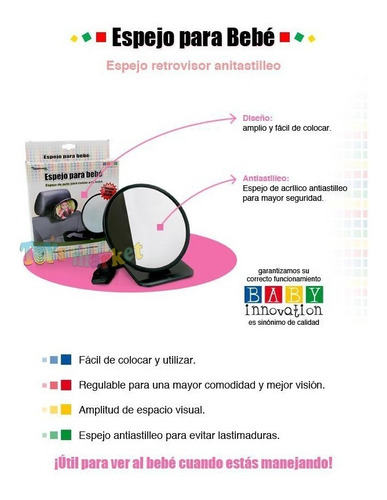 Imagen 2 de 5 de Espejo Retrovisor Grande Auto Para Ver Bebe Baby Innovation