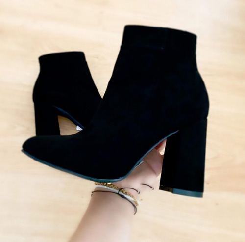 Zapatos De Mujer Botines Negro Con Taco