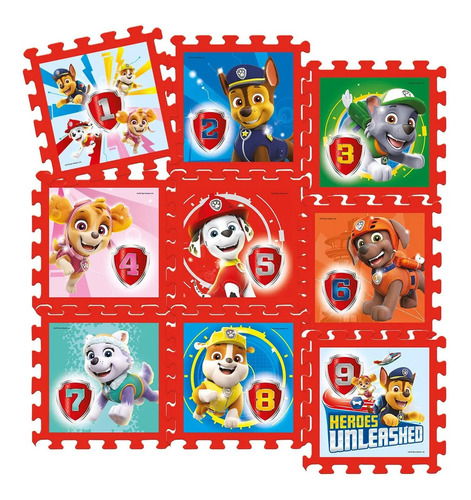 Piso Goma Eva Con Numeros 9 Piezas 30x30 Paw Patrol