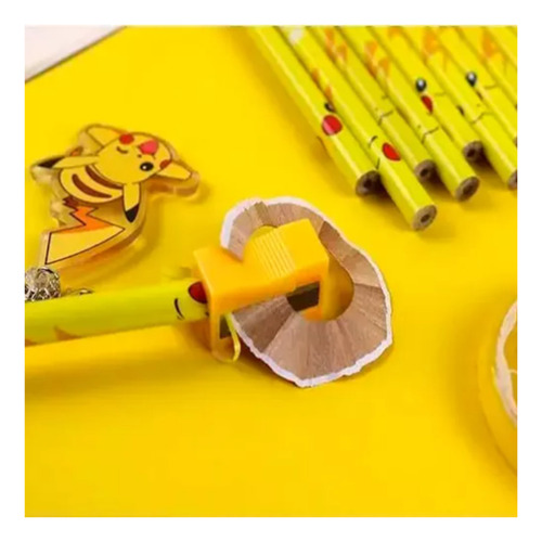 Lápis Pikachu Pokémon Com Borracha Kit Com 12 Peças Marcação Amarelo
