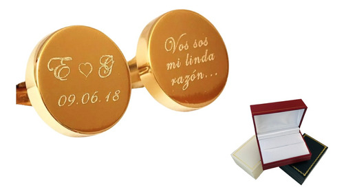 Mancuernillas Baño Oro 14k Redondas Personalizada