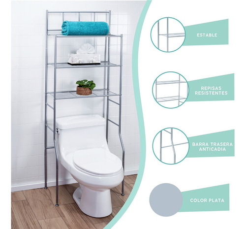 Mueble Organizador De Baño 3 Repisas Color Plata Color Plateado