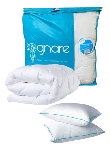 Soñaré Cubre Colchón King + Dúo Almohada Regalo Blanco Liso King
