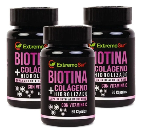Pack 3 Biotina Con Colágeno Hidrolizado Y Vit C 180caps