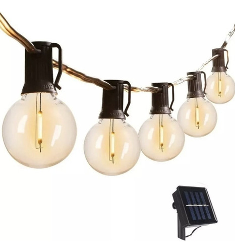 Luz Solar Exterior Led Guirnalda 25 Focos 15 Metros Control Color Negro