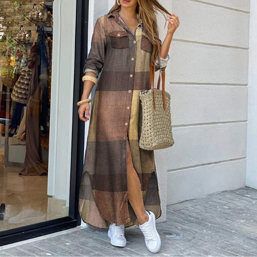 Vestido Camisero Holgado Con Botones Y Bolsos Con Estampado