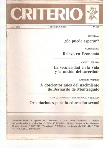 Revista Criterio Nº 2025 Abril 1989