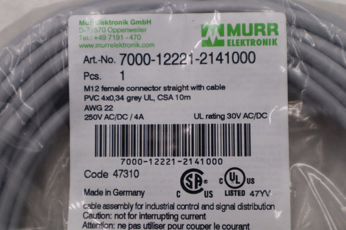 Murr Elektronik 7000-12221-2141000 Cordset M12 Femal Ccw