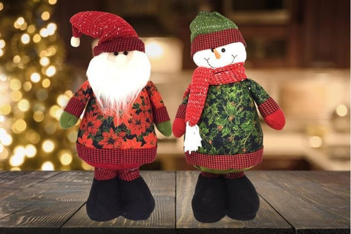Jogo Papai Noel E Boneco Neve Pelúcia Em Pé Decor Bico
