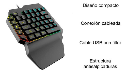 Teclado Gamer One Hand Tactical Semi Mecanico Rgb 2.0 Skyway Color del teclado Negro