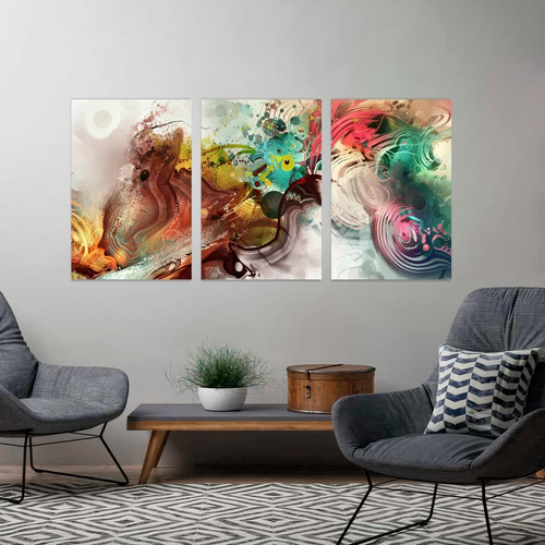 Imagem 3 de 9 de Quadro Abstrato Decorativo Colorido Mosaico Sala Hall Quarto