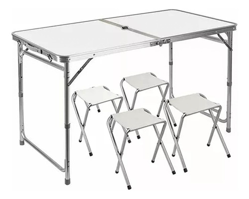 Mesa Plegable Para Camping Picnic 1.2m Portátil 4 Sillas