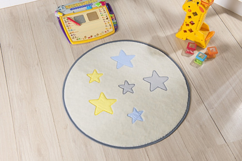 Tapete Redondo P/ Quarto Infantil Bebê Estrelinhas Céu Macio Cor Palha Desenho Do Tecido Estrelinha