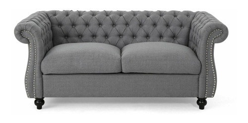 Sofá Biplaza Chesterfield Tradicional Gris