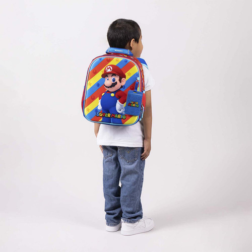 Mochila Chica Preescolar Chenson Super Mario Bros Drivuen Color Azul Diseño De La Tela Lisa