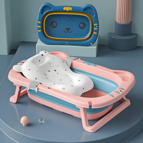Kit Banheira Dobrável Com Almofada Que Flutua Para Bebê Cor Rosa