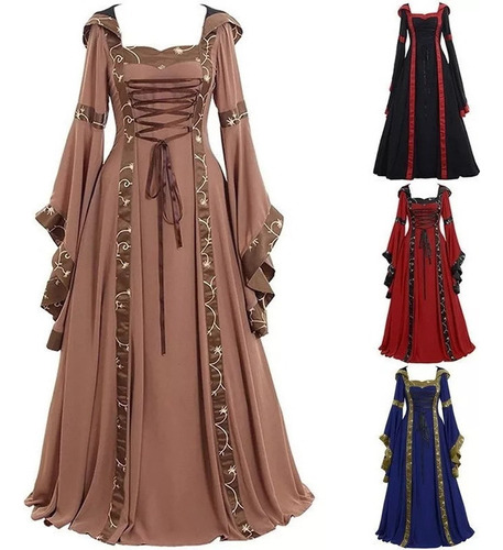 Vestido Medieval Vintage Con Mangas Largas A