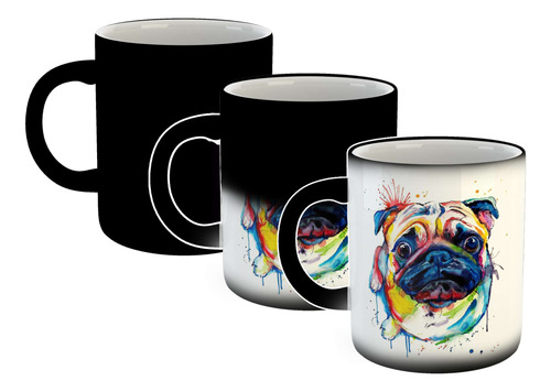 Taza Magica Animales Perro Pug Watercolor Colores