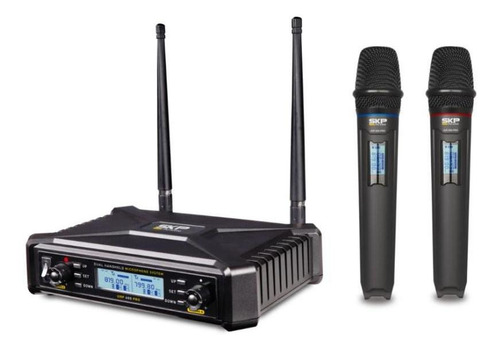 Microfone Sem Fio Duplo De Mão Digital Skp Uhf600 Pro