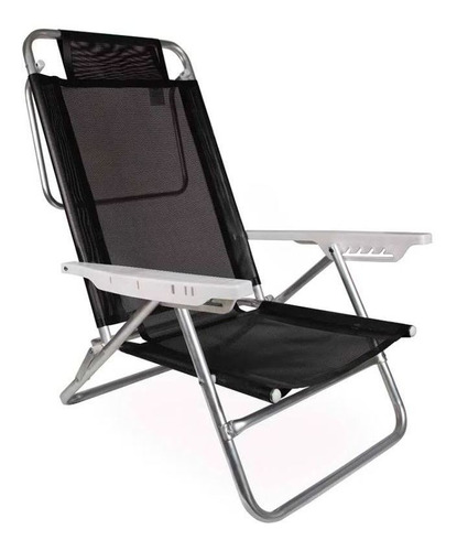 Cadeira De Praia Reclinável Preta Suporta 120kg Resistente