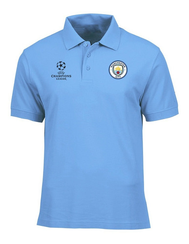 Camiseta Tipo Polo Manchester City, Champions Logos Bordados