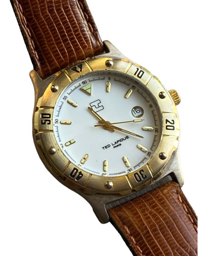 Ted Lapidus Reloj Con Bisel De Oro 18k Y Correa De Cuero