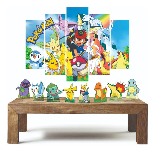 Imagem 1 de 8 de Pokémon Decoração 8 Displays + Quadro Mosaico Md2
