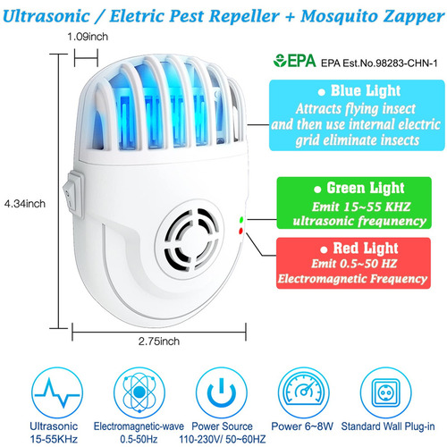 Homeelf Repelente De Plagas Ultrasónico, Para Interiores Para Insectos Trampa, Enchufe Electrónico Repelente De Plagas Para Insectos, Insectos, Cucarachas, Ratones, Arañas, Roedores, Mosquitos