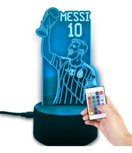 Lampara 3d Led Messi Campeón Incluye Control / 7 Colores