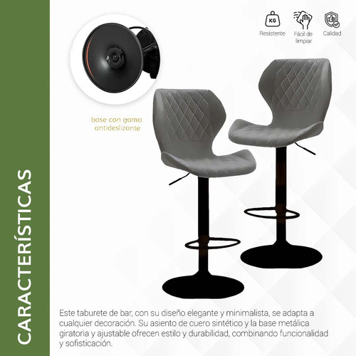 Set 2 Bancos De Cocina Alur Barra Silla Taburete Alto Cómodo Color Gris Oscuro