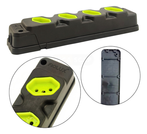Tomada Em Barra 4 Tomadas 10a/20a Bivolt Três Pinos Robust Cor Preto