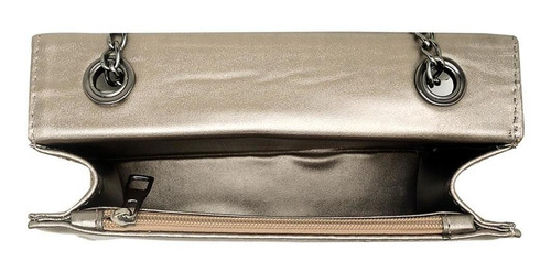 Bolsa Flap Feminina Alça Corrente Fechamento Zíper Moderna Cor Cinza