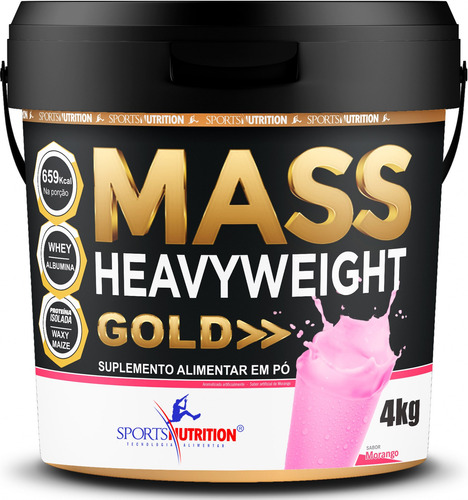 Balde Do Hipercalórico Mass Heavyweight Com Whey Isolado E Insumos Importados 4kg - Sabor: Morango