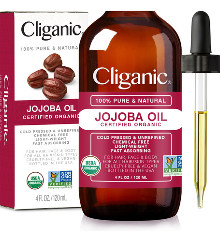 Aceite De Jojoba Organico Cliganic Usda, 100% Puro (4 Oz) | 