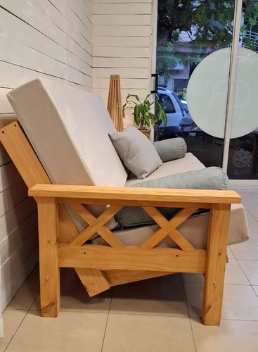 Futón 3 Cuerpos + 2 Colchones De Placa Tapizado En Pana Roble Claro Pana Beige