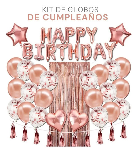 Set De Globos Para Feliz Cumpleaños Cortinas Flecos Color Gold Feliz cumple