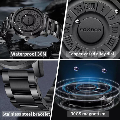 Q Reloj Magnético De Cuarzo De Acero Inoxidable Foxbox Para