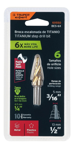 Broca Escalonada Titanio 3/16'' A 1/2'' Truper 101550