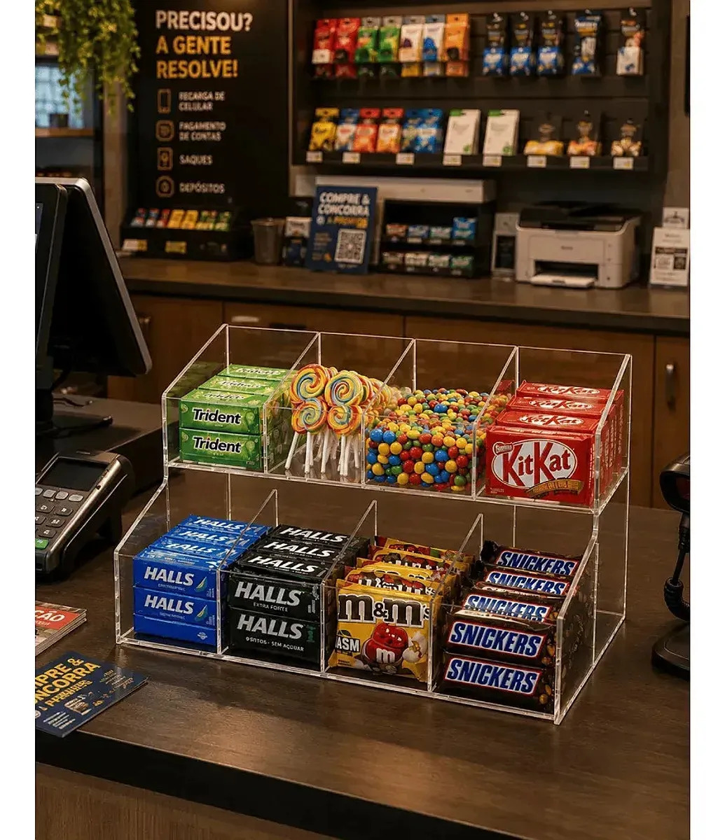Baleiro Expositor de Acrílico Premium para Balas e Doces Transparente