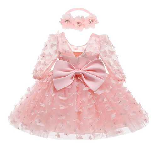 Vestido De Princesa Falda Tutú Con Lazo Manga Larga