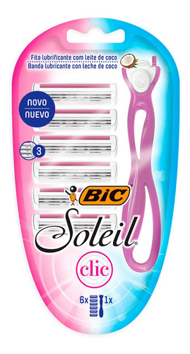 Máquina de Barbear Bic Soleil Clic 1 Cabo + 6 Cartuchos