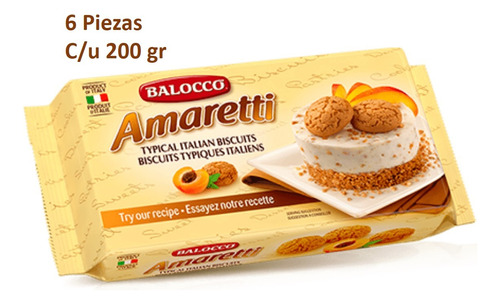 6 Pzs Galletas Italianas Amaretti Balocco C/u 200 Gr